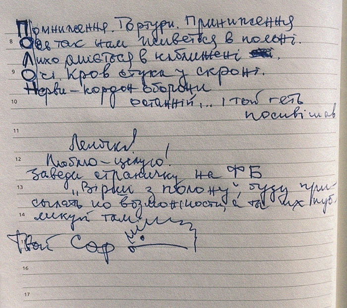 Fragments of Serhii Tsyhipa’s letters to Olena, 2023